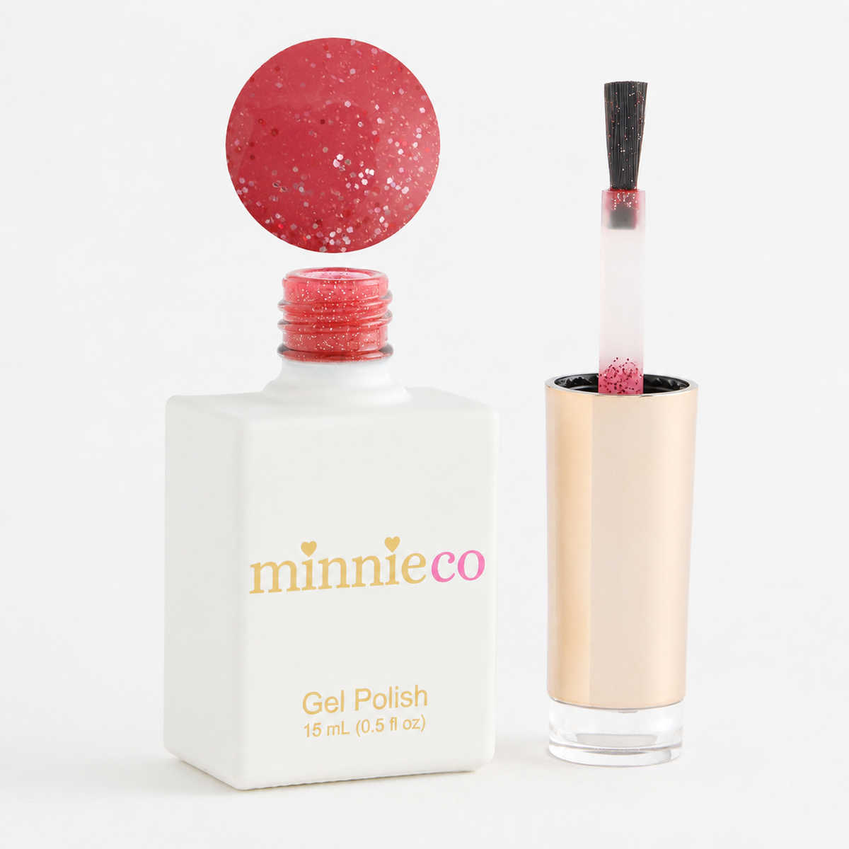 Bonfire gel polish open bottle and colour swatch by Minnieco