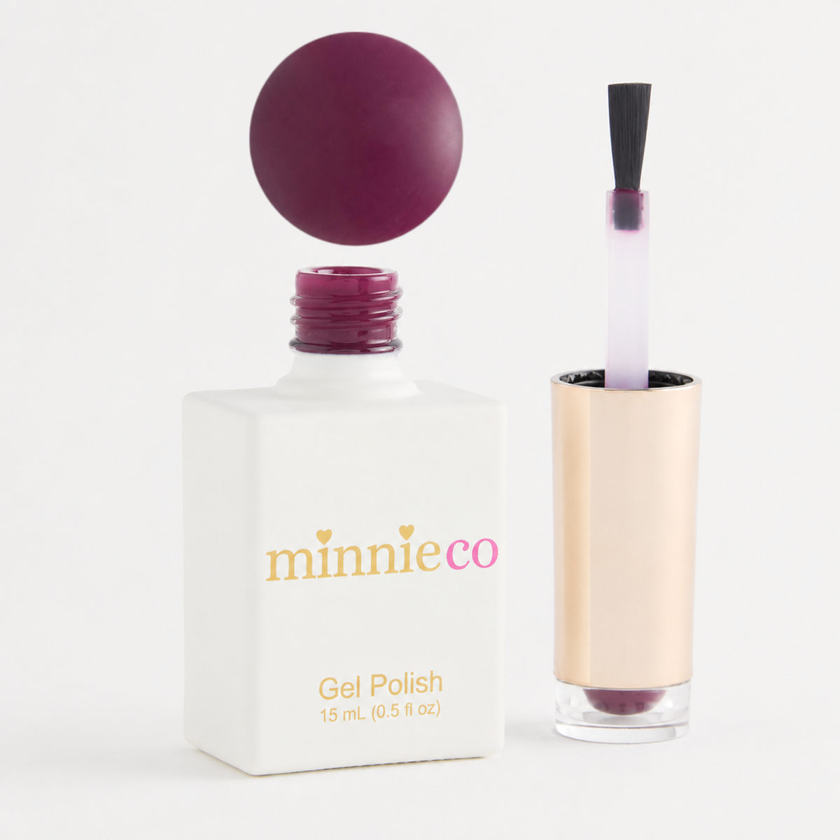 Bramble Jam gel polish open bottle and colour swatch by Minnieco