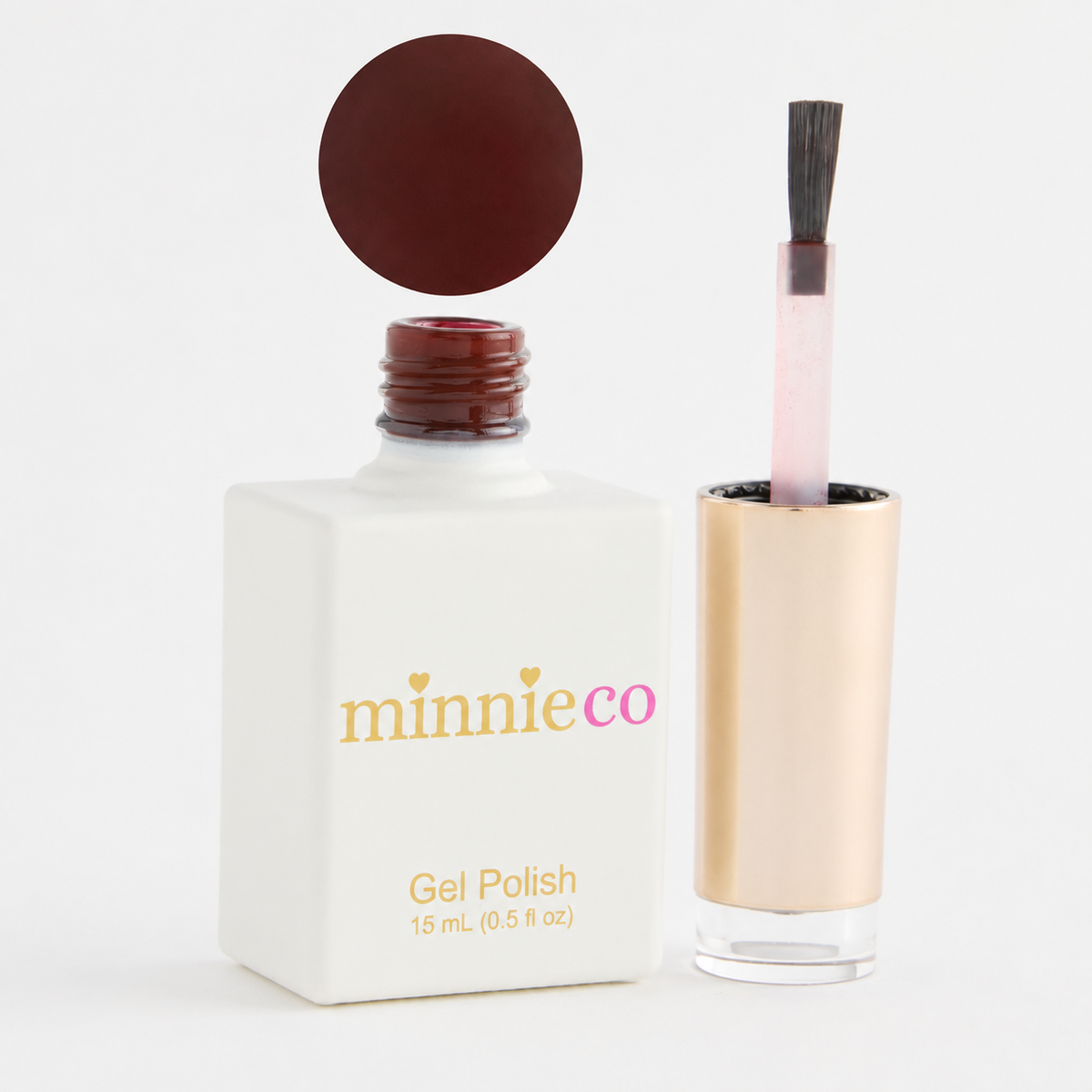 Conkered It gel polish open bottle and colour swatch by Minnieco