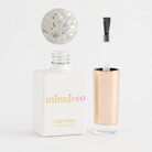 Snow Globe gel polish open bottle and colour swatch by Minnieco