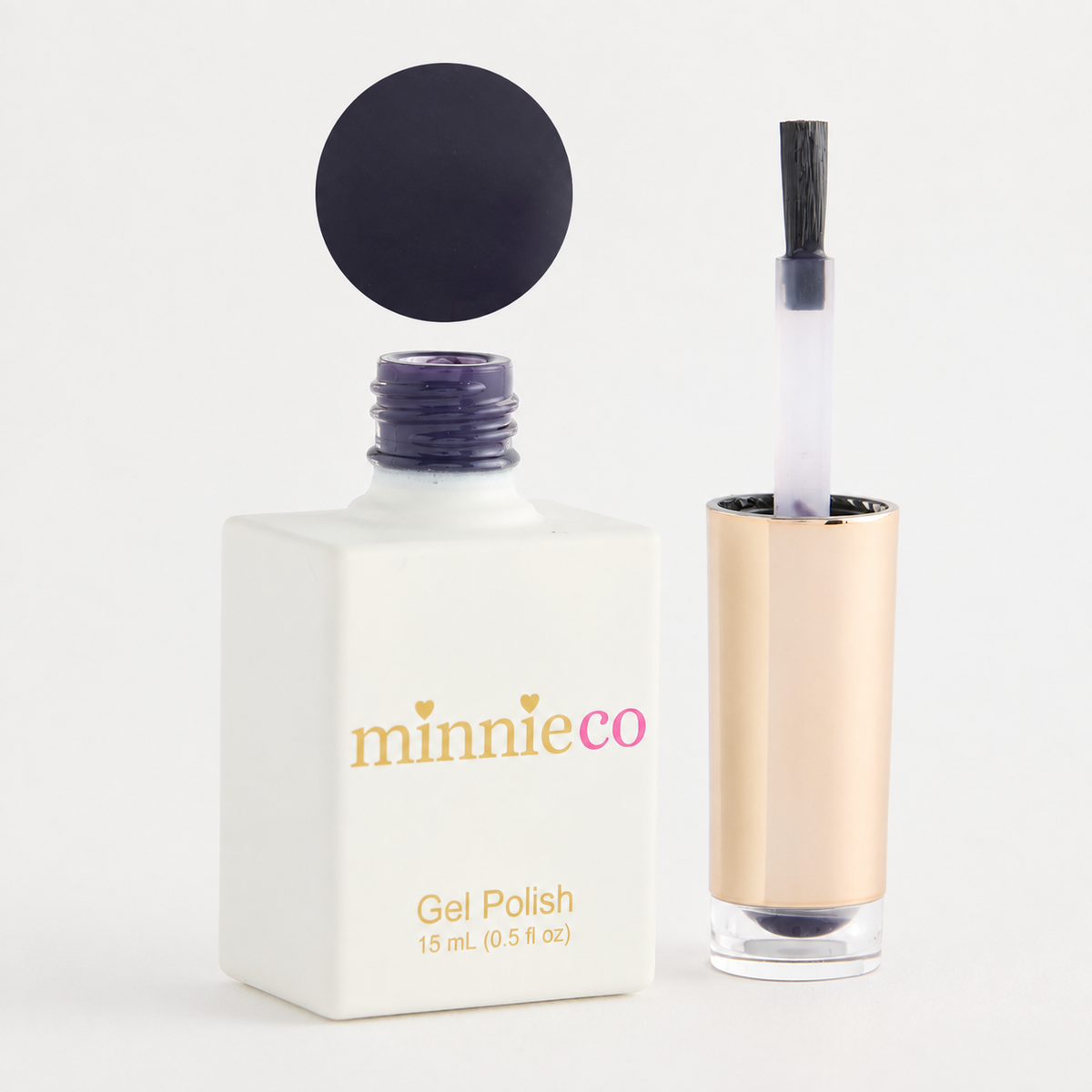 Sugar Plum gel polish open bottle and colour swatch by Minnieco